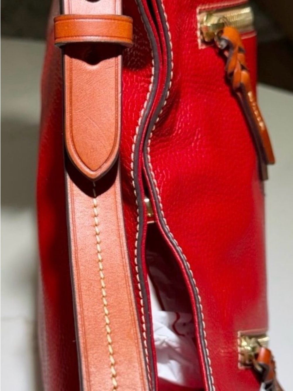 Dooney & Bourke Red Leather Tote and Brown Dooney wallet - Picture 5 of 10